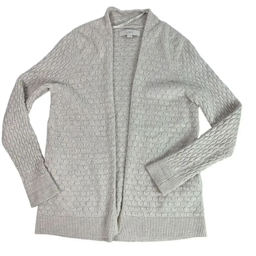 Loft Small Oatmeal Open Front Sweater